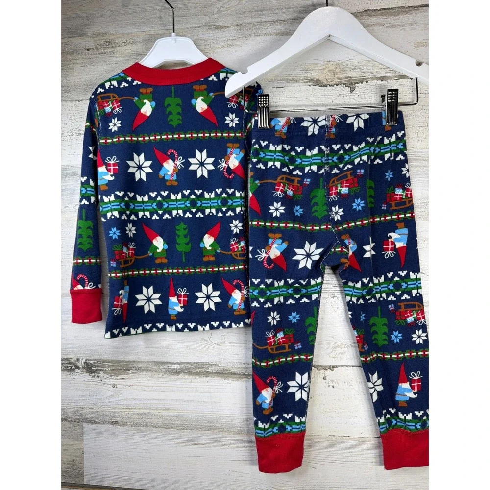 Hanna Andersson Pajamas Boys 3T Blue Gnome Fair Isle Organic Cotton Holiday EUC